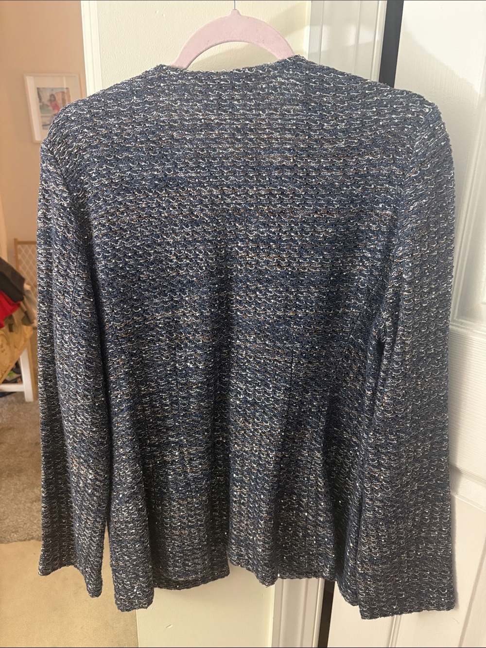 St. John Black  Multicolor Metallic-Thread Open Front Knit Jacket - Picture 4 of 4